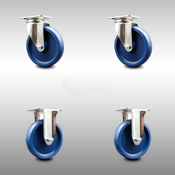 5 Inch 316SS Solid Polyurethane Wheel Swivel Top Plate Caster Rigid SCC, 2PK